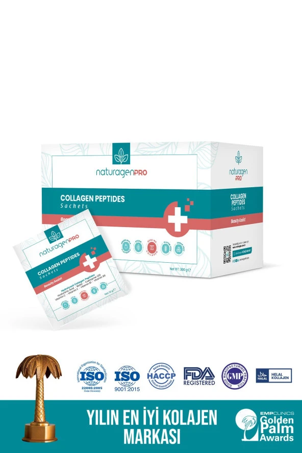 Naturagen Pro Kolajen Beauty Assist 30'lu Saşe Yeşil Elma Aromalı-tip1&tip3 -8.000mg Hidrolize Collagen Peptit