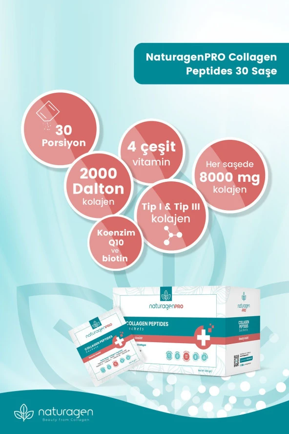 Naturagen Pro Kolajen Beauty Assist 30'lu Saşe Yeşil Elma Aromalı-tip1&tip3 -8.000mg Hidrolize Collagen Peptit - 5
