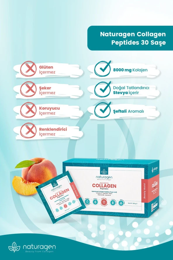 Naturagen Collagen Beauty 30'Lu Saşe Şeftali Aromalı Tip 1 & Tip 3 - 8.000 Mg Hidrolize Toz Kolajen - 3