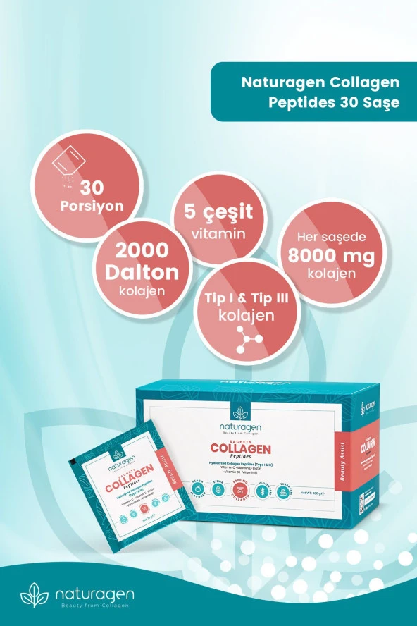Naturagen Collagen Beauty 30'Lu Saşe Şeftali Aromalı Tip 1 & Tip 3 - 8.000 Mg Hidrolize Toz Kolajen - 5
