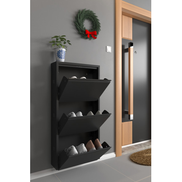 Formood Üçlü Metal Ayakkabılık Siyah ürün görseli