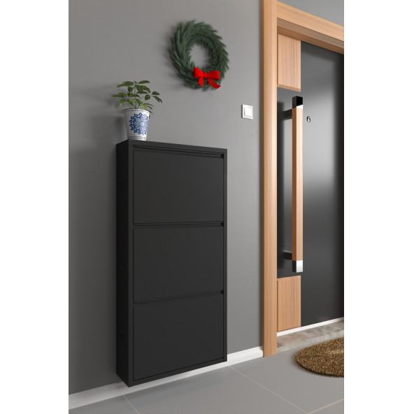 Formood Üçlü Metal Ayakkabılık Siyah - Resim 3