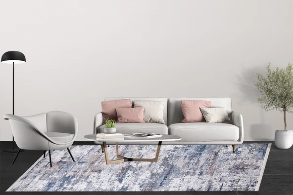 Modern Gri&Kahverengi Dijital Baskı Yıkanabilir Hipoalerjenik Kaymaz Taban Halı Yolluk HA039 - 3