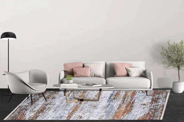 Modern Gri Kiremit Desen Dijital Baskı Yıkanabilir Hipoalerjenik  Kaymaz Taban Halı Yolluk - Resim 6