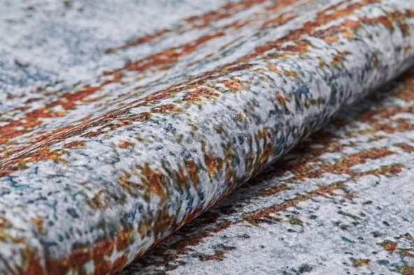 Modern Gri Kiremit Desen Dijital Baskı Yıkanabilir Hipoalerjenik  Kaymaz Taban Halı Yolluk - Resim 3