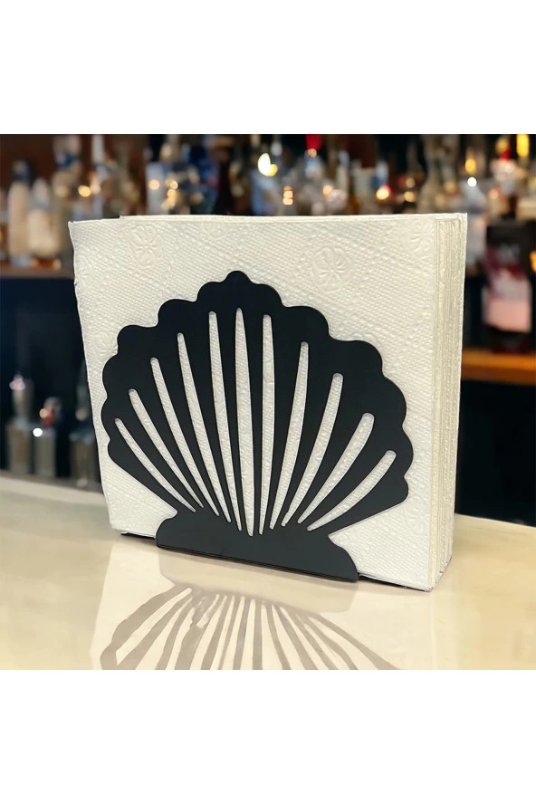 İstiridye Temalı Siyah Metal Peçetelik - 2