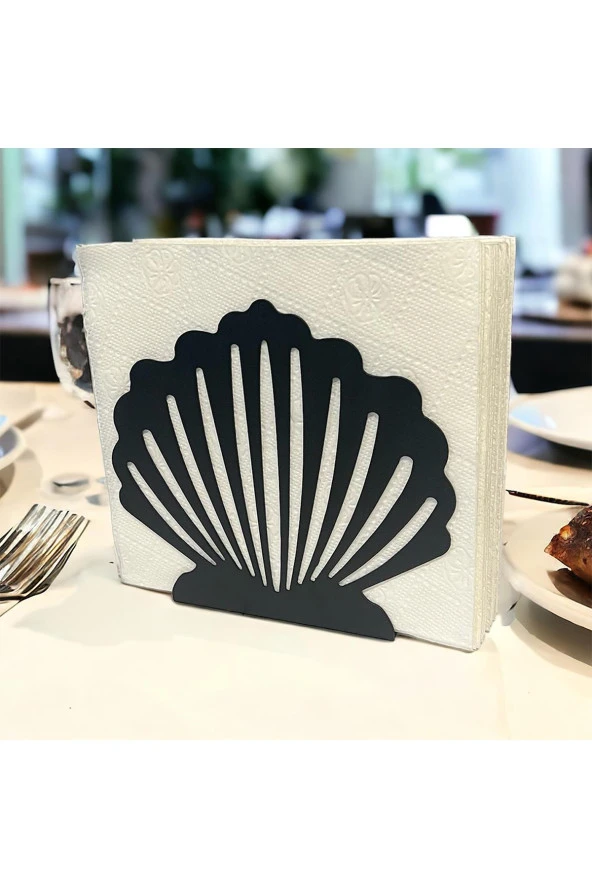 İstiridye Temalı Siyah Metal Peçetelik - 3