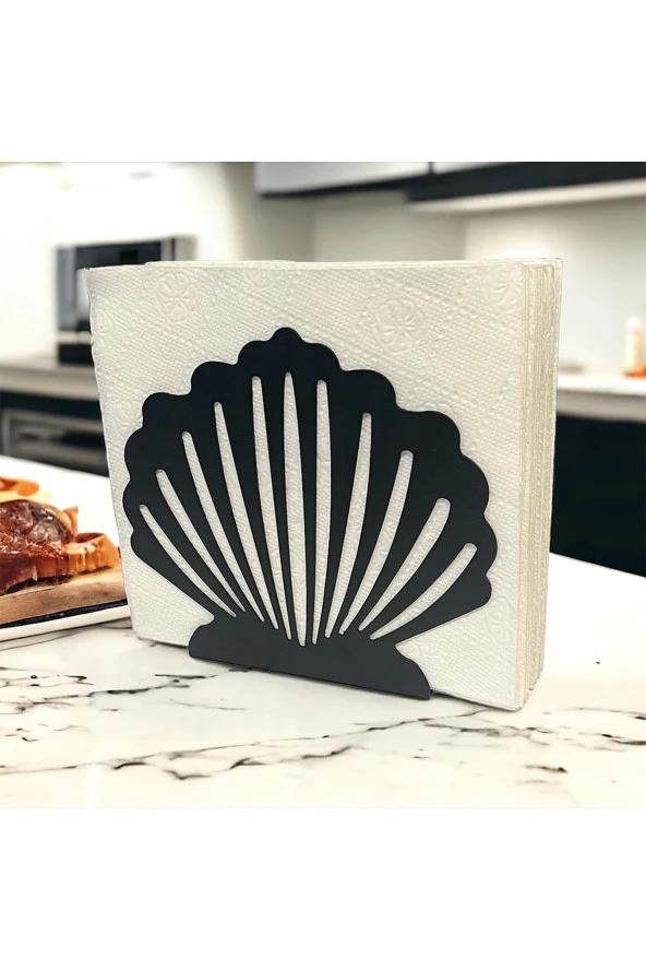 İstiridye Temalı Siyah Metal Peçetelik - 4