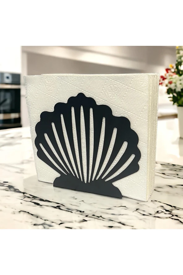 İstiridye Temalı Siyah Metal Peçetelik - 5