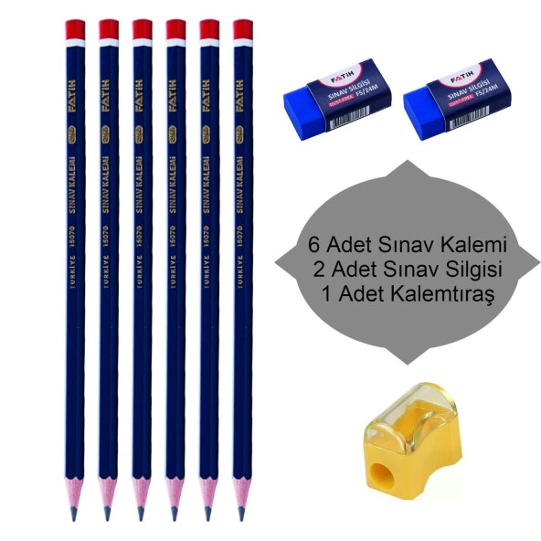 Fatih Sınav Kalemi 2.5B 6 Adet + Sınav Silgisi 2 Adet + Kalemtıraş 1 Adet Sınav Seti