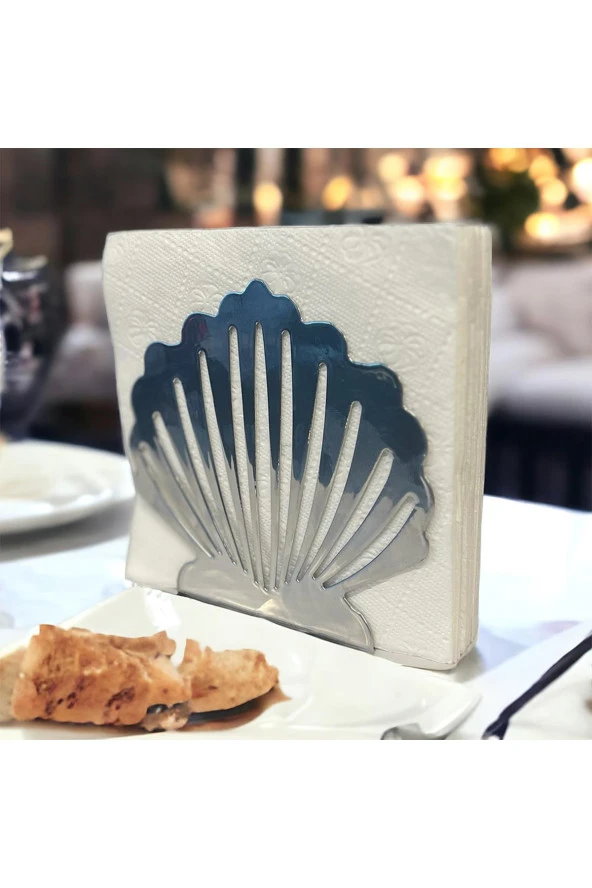 İstiridye Temalı Gümüş Metal Peçetelik - 4