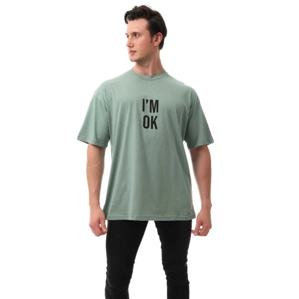 I'm Ok Relaxed Oversize Basic Erkek T-shirt Mint 6000