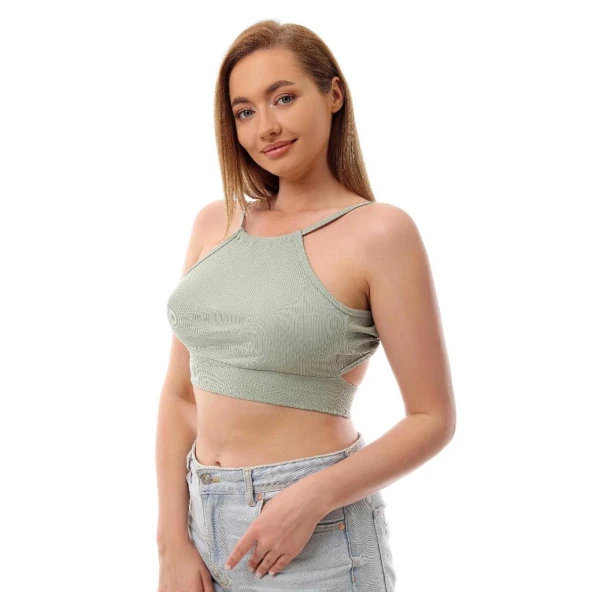 Fitilli Arkadan Bağlamalı Kemerli Crop Top Büstiyer mint 40300