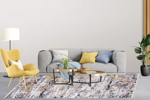 Modern Gri Dijital Baskı Yıkanabilir Hipoalerjenik Kaymaz Taban Halı Yolluk HA064 - 5