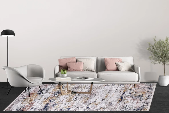 Modern Gri Dijital Baskı Yıkanabilir Hipoalerjenik Kaymaz Taban Halı Yolluk HA064 - 6