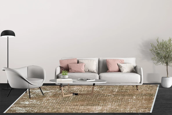 Modern Kahvrengi Dijital Baskı Yıkanabilir Hipoalerjenik Kaymaz Taban Halı Yolluk - 3