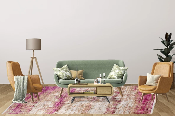 Modern Pembe Çerçeveli Dijital Baskı Yıkanabilir Hipoalerjenik Kaymaz Taban Halı Yolluk - 4