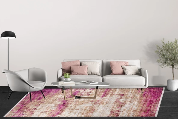 Modern Pembe Çerçeveli Dijital Baskı Yıkanabilir Hipoalerjenik Kaymaz Taban Halı Yolluk - 5