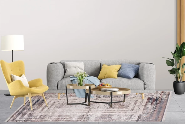 Modern Bej Eskitme Dijital Baskı Yıkanabilir Hipoalerjenik Kaymaz Taban Halı Yolluk - Resim 4