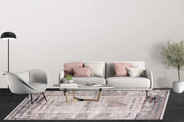 Modern Bej Eskitme Dijital Baskı Yıkanabilir Hipoalerjenik Kaymaz Taban Halı Yolluk - Resim 3