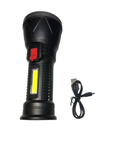 Uzun Menzilli Şarz Edilebilir El Feneri Şarjlı El Feneri 4 Modlu Su Geçirmez Usb Kablolu Cob Led 5W