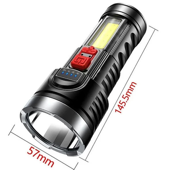 Uzun Menzilli Şarz Edilebilir El Feneri Şarjlı El Feneri 4 Modlu Su Geçirmez Usb Kablolu Cob Led 5W - 3