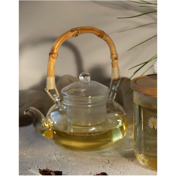 Paçi Bambu Saplı Isıya Dayanıklı Mini Cam Demlik 400ml