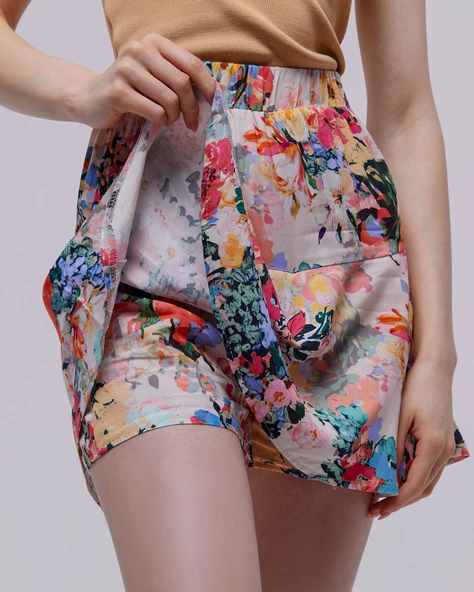 Kadın Desenli Şortlu Kısa Etek - 7