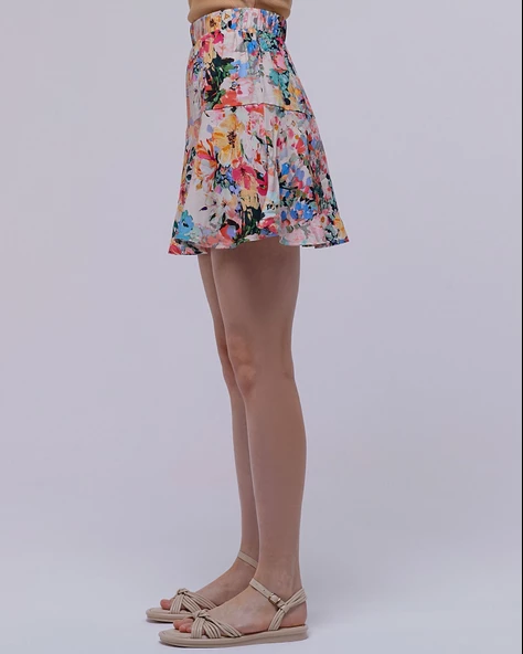 Kadın Desenli Şortlu Kısa Etek - 4