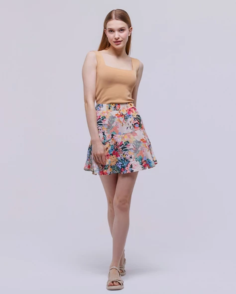 Kadın Desenli Şortlu Kısa Etek - 2