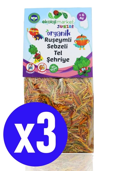 Organik Ruşeymli Sebzeli Bebek Makarnası Tel Şehriye 250 gr 3 Adet Süt ve Yumurta İçermez