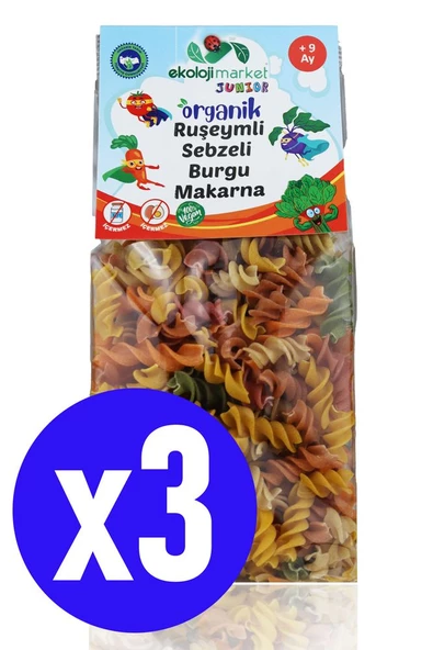 Organik Ruşeymli Sebzeli Bebek Makarnası Burgu 250 Gr (3 Adet) (Süt Ve Yumurta İçermez)