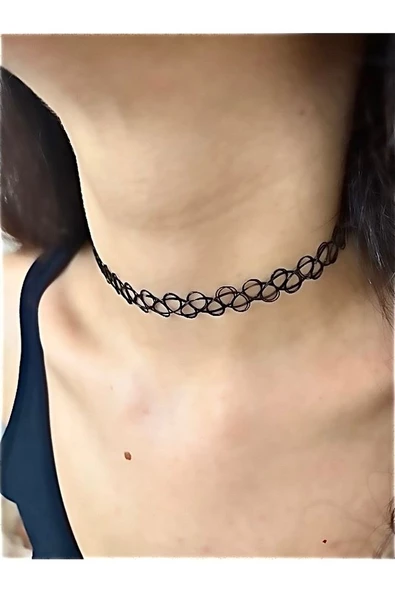 Siyah Choker Tasma Tatto Kolye Siyah Renk Tek Ebat Beden