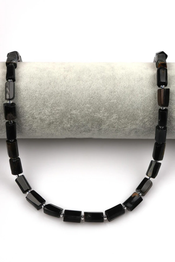 Siyah Kaplan Gözü Doğal Taş Dizi Boru Kesim - Resim 2