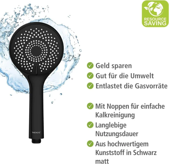 Wenko Duş Başlığı 3 Fonksiyonlu Siyah - Made in Germany - 4