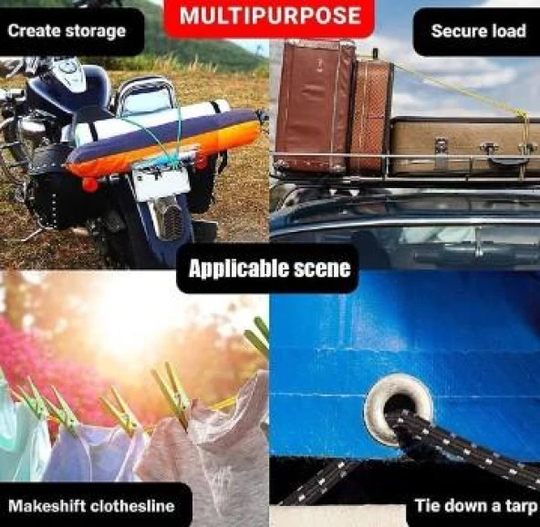 Geniş Kancalı Oto Araç Araba Bagaj Lastiği Bisiklet Sabitleme Yük Taşıma Lastik 20MmX90Cm - 5