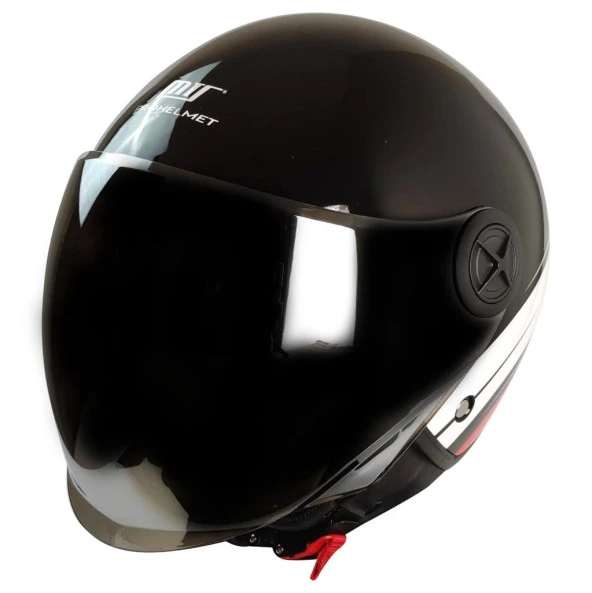 MTS FX-101 YARIM KASK SİYAH-KIRMIZI (GRİ CAMLI)
