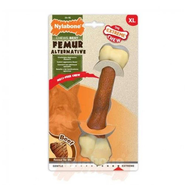 Nylabone Biftek Aromalı Köpek Çiğneme Kemiği XL