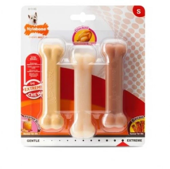 Nylabone Fıstık Ezmesi, Tavuk ve Domuz Pastırması Aromalı Köpek Çiğneme Seti S