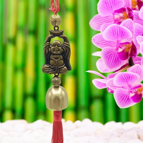 Çin Feng Shui Şans ve Bereket Metal Çan Buda 30 cm - Resim 2