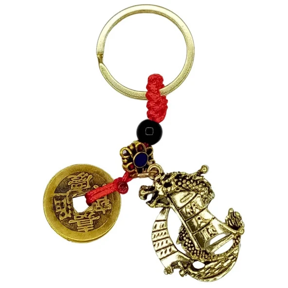 Çin Feng Shui Şans ve Bereket Parası Metal Anahtarlık - Resim 2