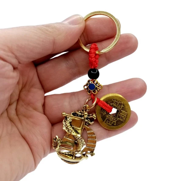 Çin Feng Shui Şans ve Bereket Parası Metal Anahtarlık - Resim 3