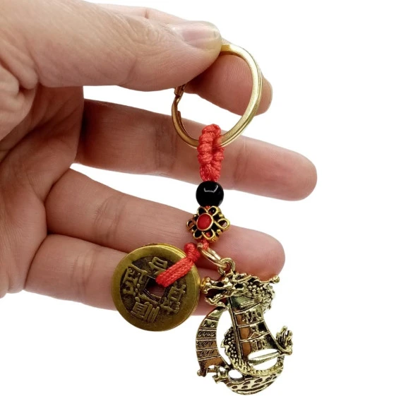 Çin Feng Shui Şans ve Bereket Parası Metal Anahtarlık - Resim 4
