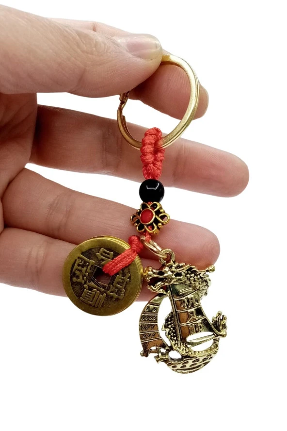 Çin Feng Shui Şans ve Bereket Parası Metal Anahtarlık - Resim 8