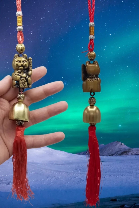 Çin Feng Shui Şans ve Bereket Metal Çan Maneki Neko 30 cm - Resim 9