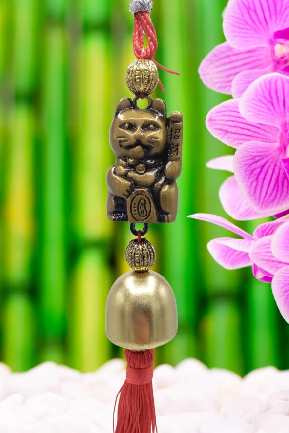 Çin Feng Shui Şans ve Bereket Metal Çan Maneki Neko 30 cm - Resim 10