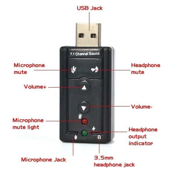 7.1 USB Ses Kartı Virtual Sound 3D - Win 7 Win 8 Win 10 PC Laptop - 5