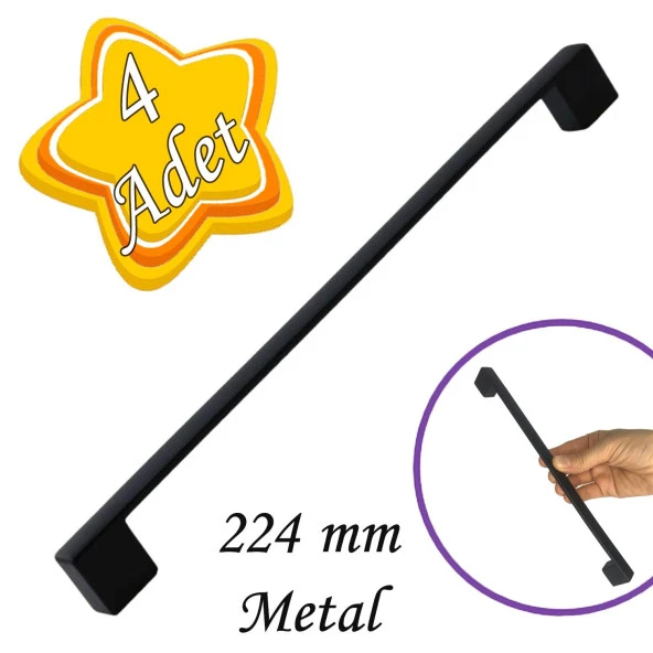 8 Adet Marmara Kulp 224 mm Siyah Mutfak Kulpu Çekmece Dolap Kapak Kulbu Metal  Mobilya Dolabı Kulpları