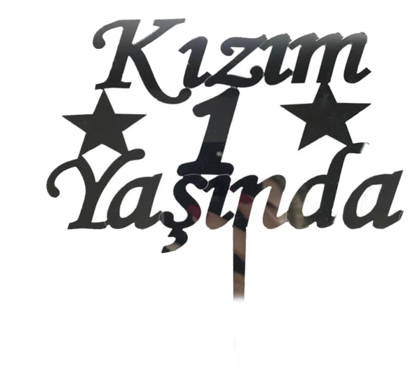 Kızım 1 Yaşında İlk Yaş Doğum Günü Partisi Pleksi Pasta Süsü Gümüş Renk - Resim 2