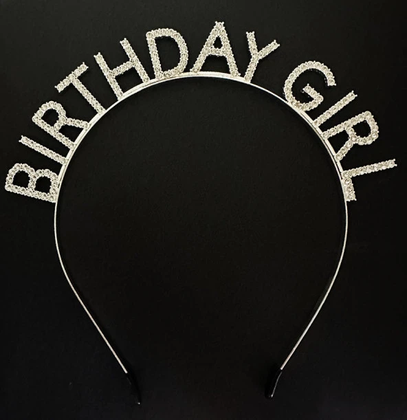 Gümüş Kristal Taşlı Birthday Girl Doğum Günü Tacı İthal Ürün 17x16 cm ürün görseli 1